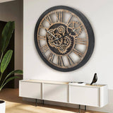 Wall Clock for Living Room Decor, Large, 24 in (60cm), Moving Gear, Farmhouse Vintage Industrial Oversized Wall Clock