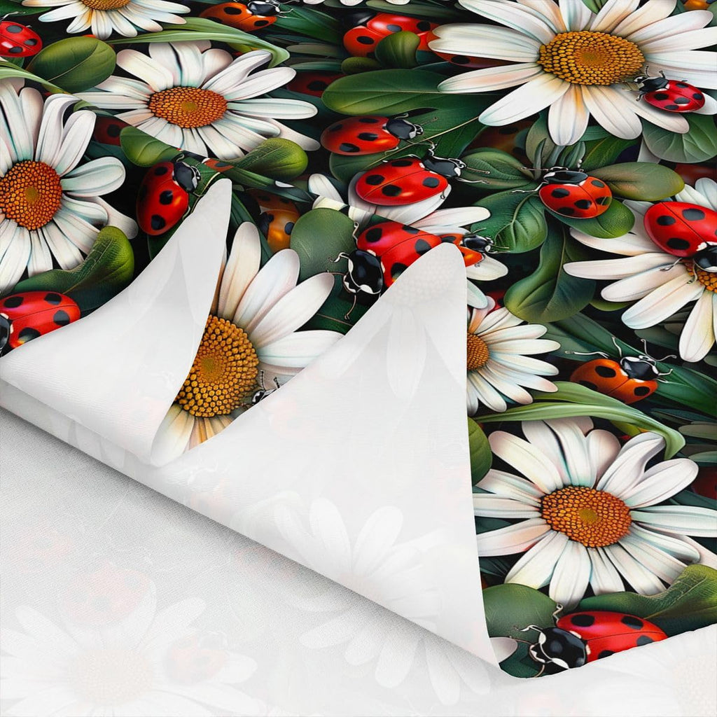 Daisy Flower Fabric for Decoration, Cute Ladybug Animal Sewing Fabrics for Room Decor Soft Polyester No
