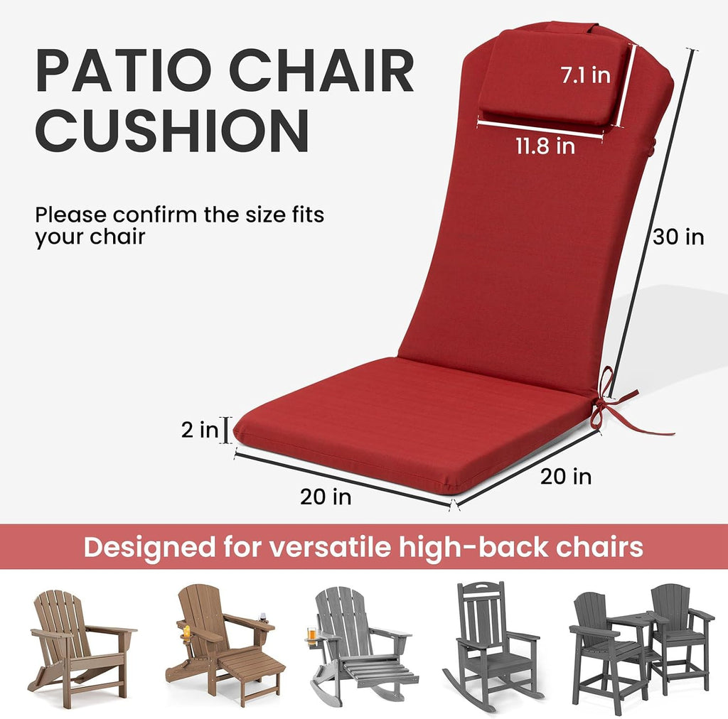 50x20 In Adirondack Chair Cushion Set of 2, Patio Chair Cushion w/Headrest | Water Resistant Patio Cushion, Fade