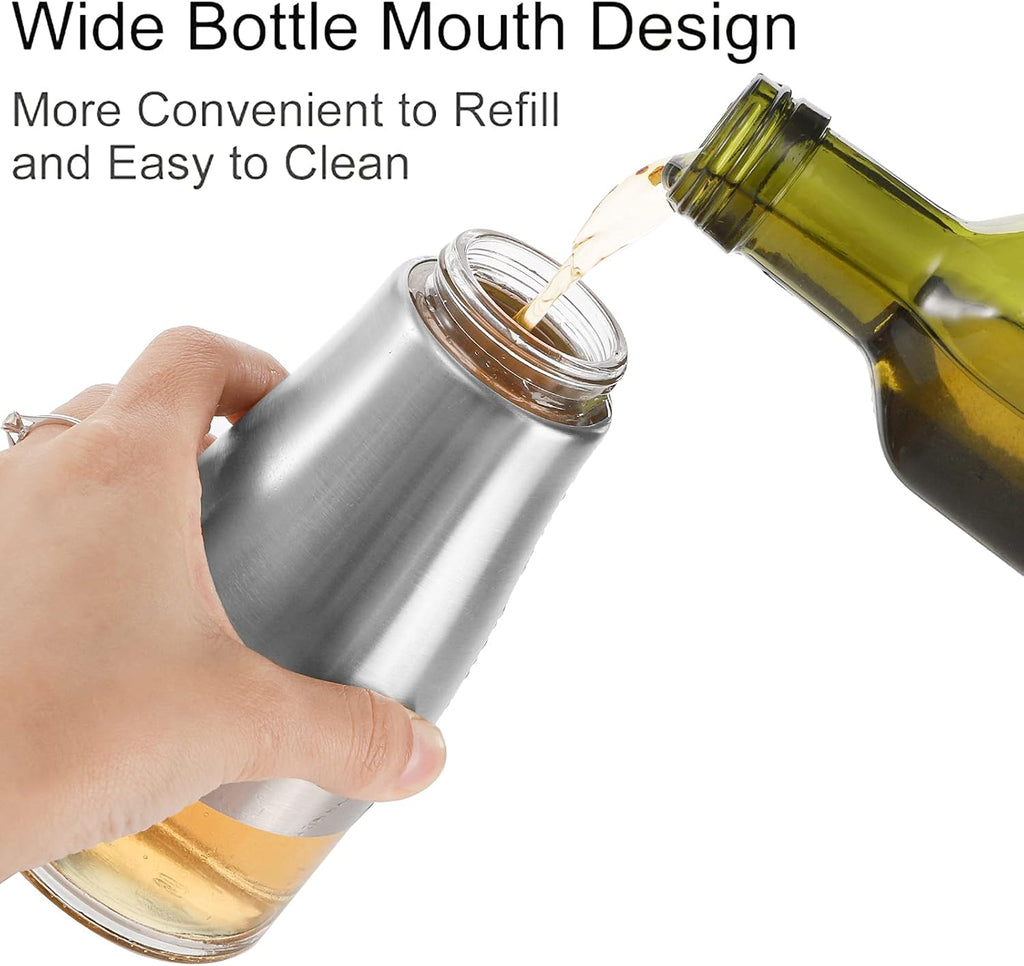 Silver Olive Oil and Vinegar Dispenser Set, 10OZ Oil Dispenser Cruet with Easy & Drip Free Pouring, Elegant - Set of 2