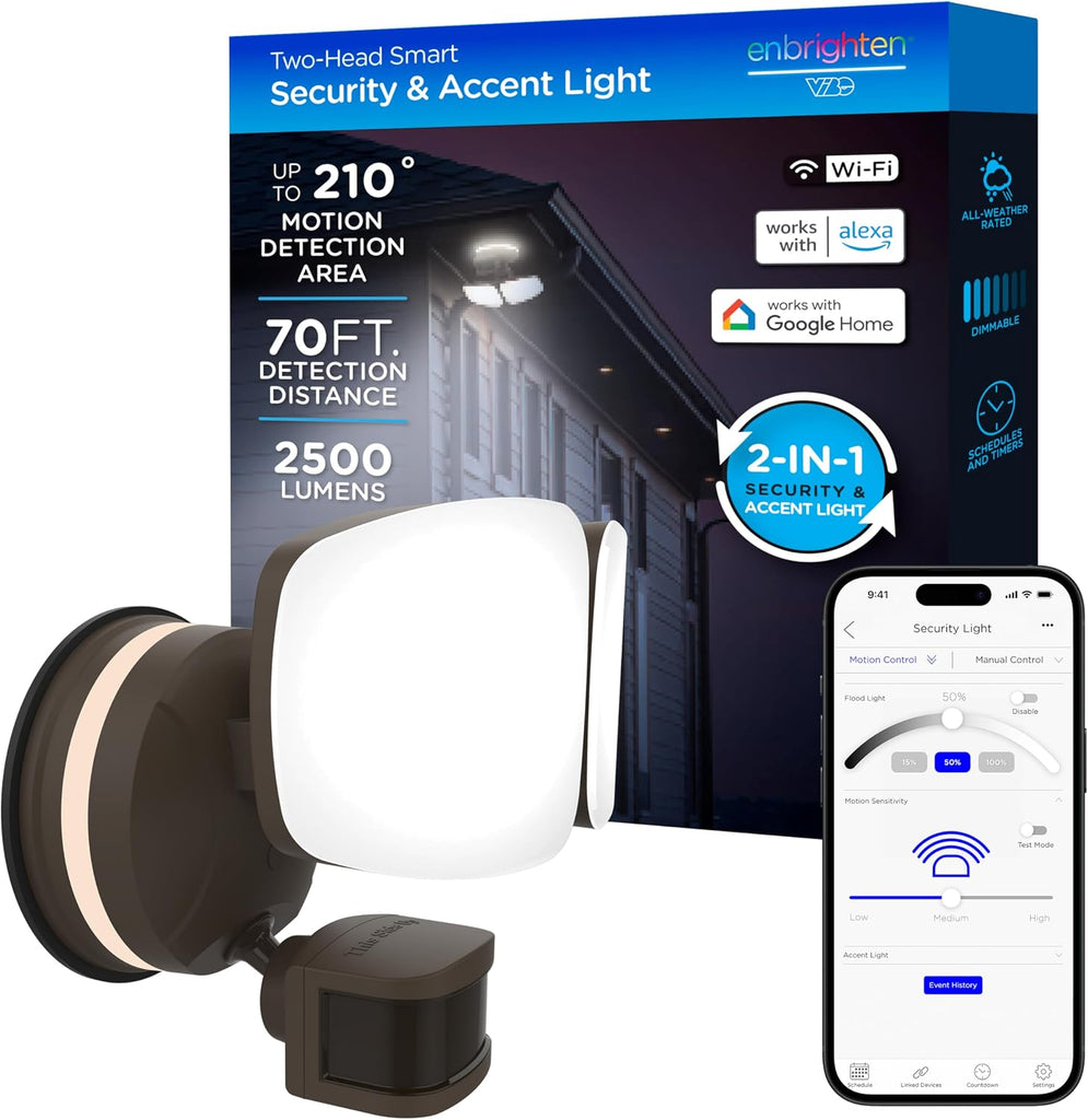Vibe Smart LED Security Light, Dual Head, Motion Activated | ETL Listed, UV Resistant, 2500 Lumens, 4000K, Works with