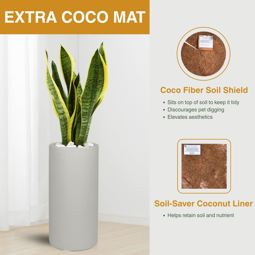 19.5" H x 9.8" D Premium Tubo Fiberstone Planter - Light French Gray