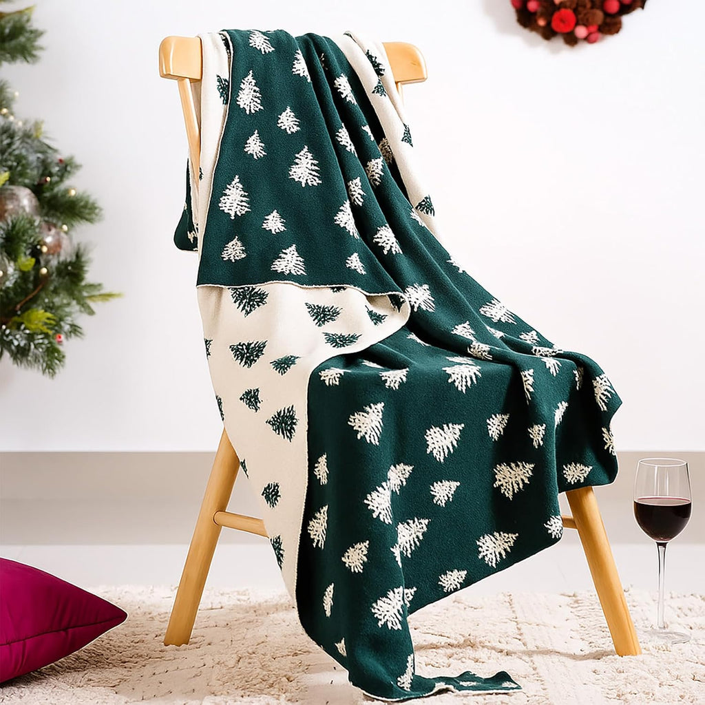 Christmas Throw Blanket Christmas Tree Reversible Soft Knitted