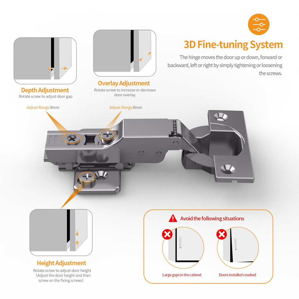 2 Pack Frameless Inset Soft Close Concealed Hinges, Black Titanium Plated, Self Closing, 105° Open Angle 3D