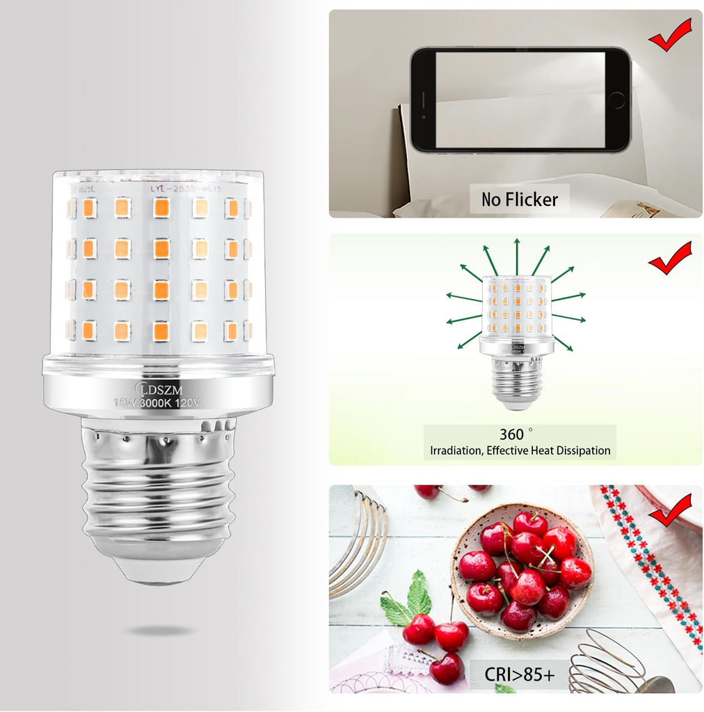 Small Light Bulb A15/G45 Shape Size Super Bright 15W led Corn Bulbs 120 Watt Equivalent 1200lm Warm White 3000K