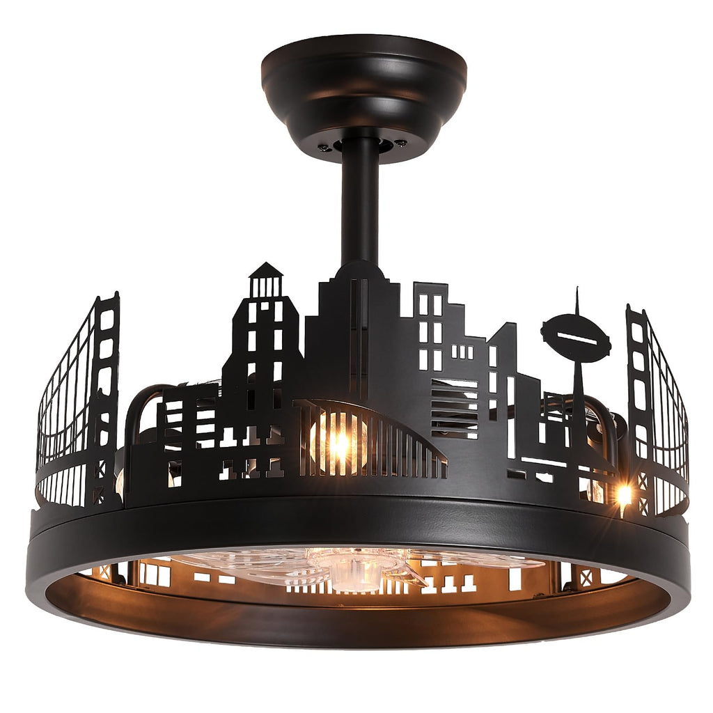 Ceiling Fan with Light, Industrial Caged Ceiling Fan with Remote