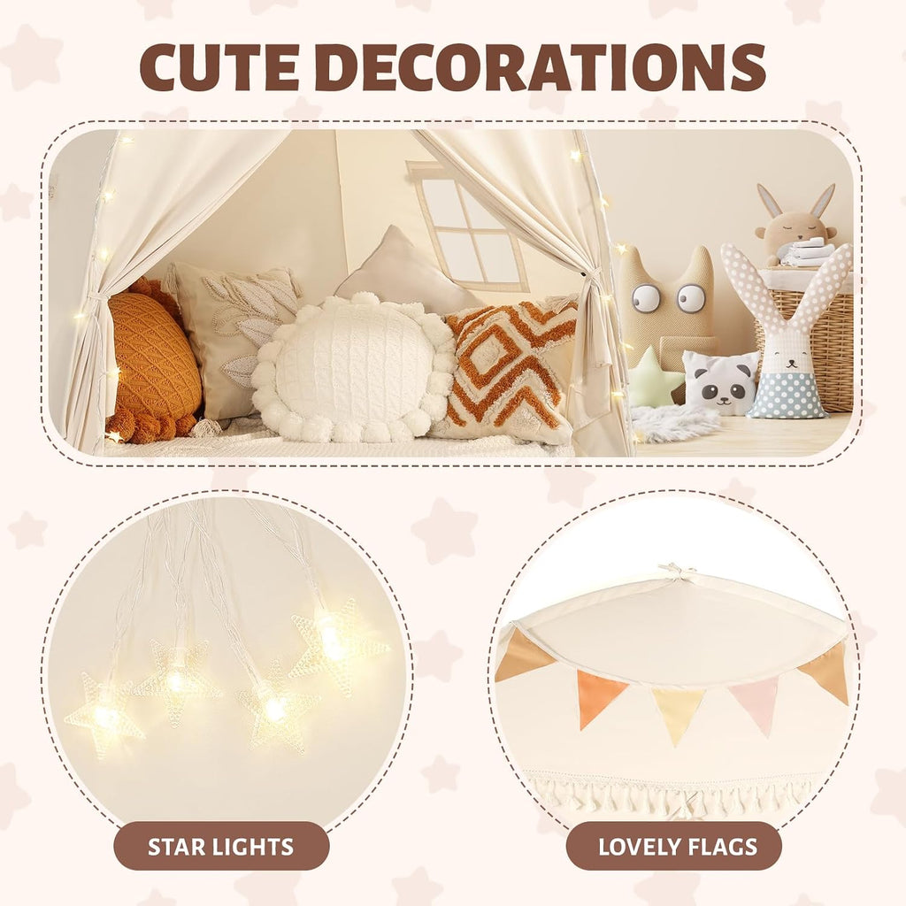 Large Teepee Tent for Kids - Tent for Kids Indoor Kids Teepee for Boys & Girls - Playhouse Inside Canopy Bed