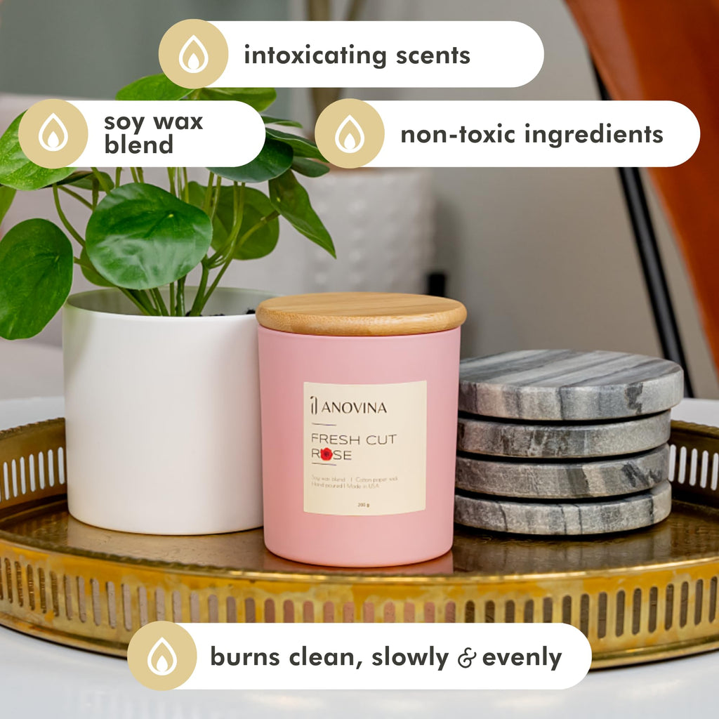 Rose Scented Candle - Long-Lasting Soy Wax Blend - Non-Toxic Floral Candle Décor & Relaxation - Aesthetic Gift for