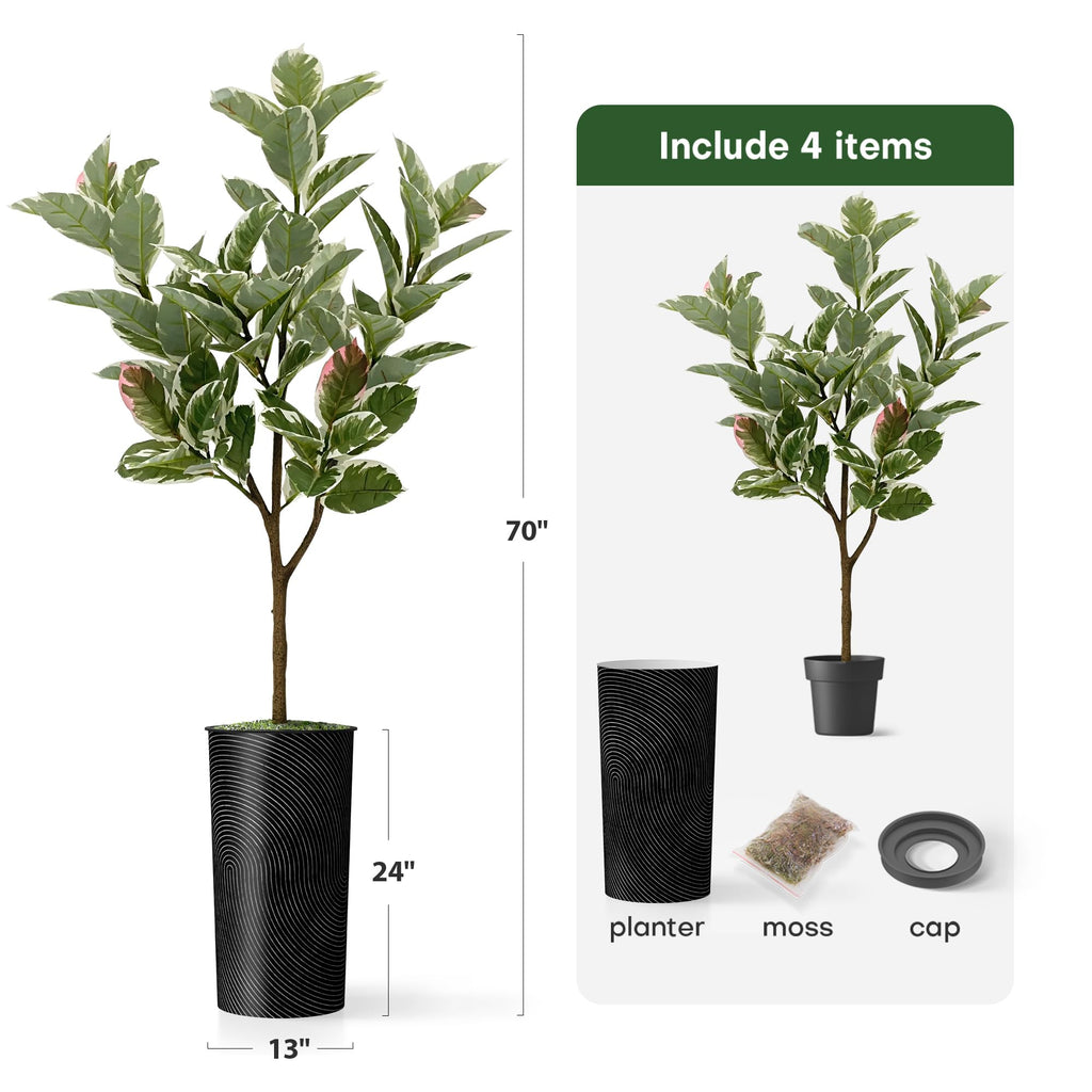 Tree in Geometric Spiral Pattern Planter, Fake Rubber Silk Tree for Indoor and Outdoor Home Decoration - 70" Overall