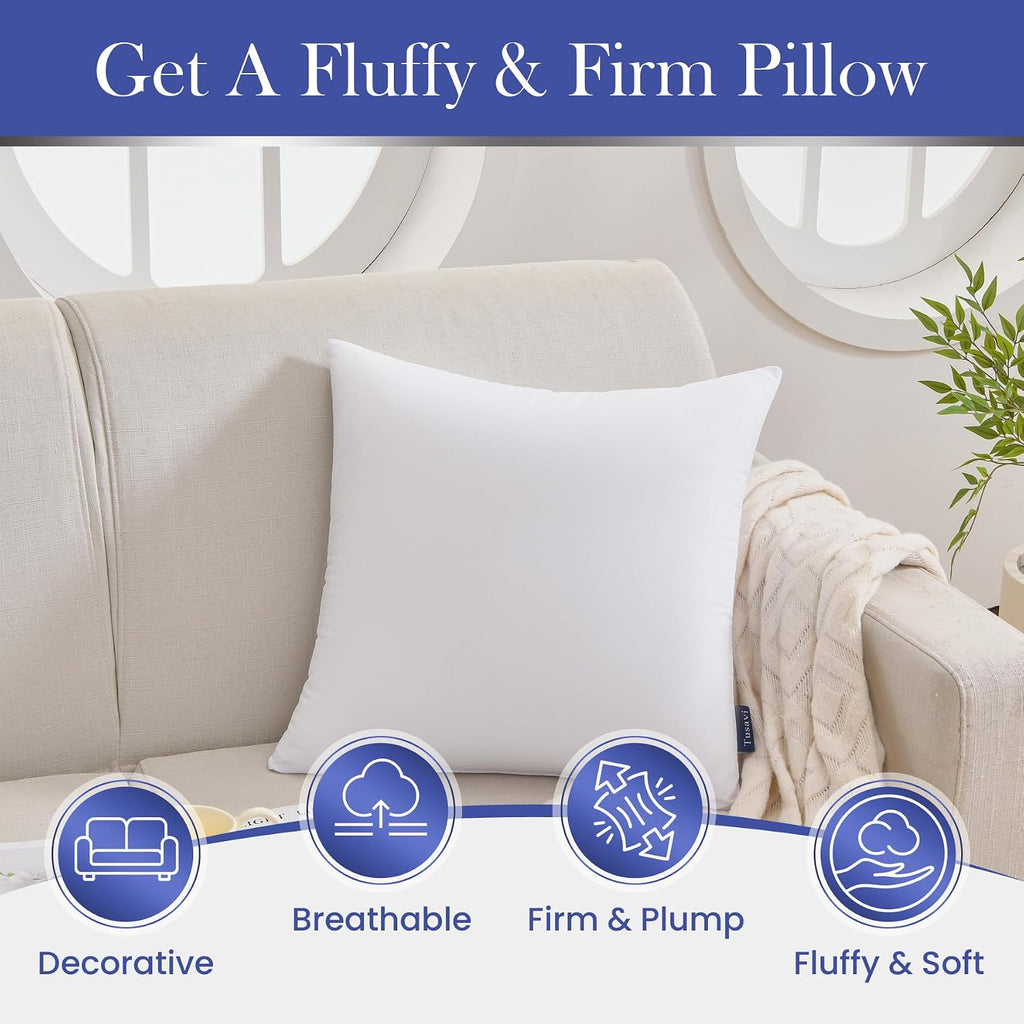 18 x 18 Throw Pillow Inserts() Firm & Fluffy Decorative Down Alternative 18 Pillows for Couch Sofa Bed Living - Set of 2