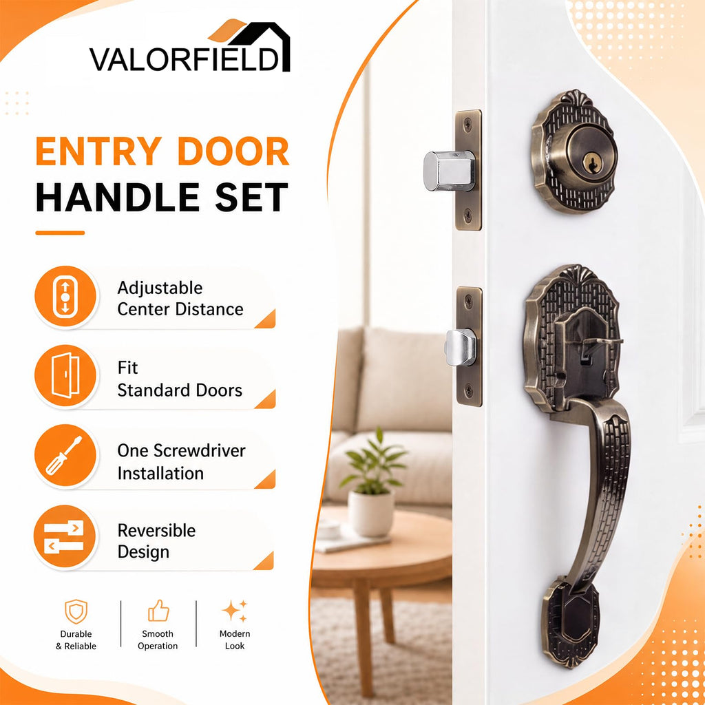 Entry Door Handle Lock Set, Front Handle with Deadbolt,Exterior Door Lock Set-Bronze