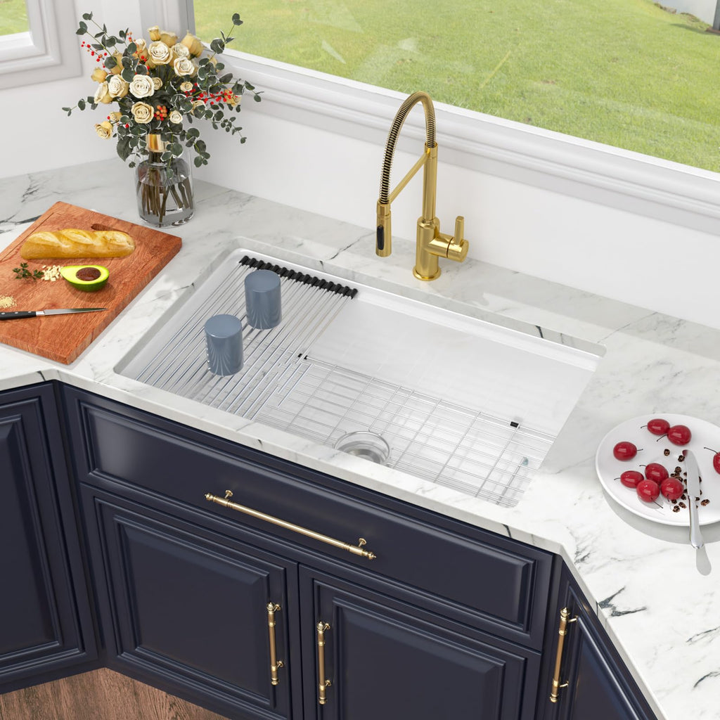 33 Inch White Undermount Sink Workstation 33x19 Inch Dual Drop in & Undermount Fireclay Kitchen Sink Single Bowl Deep