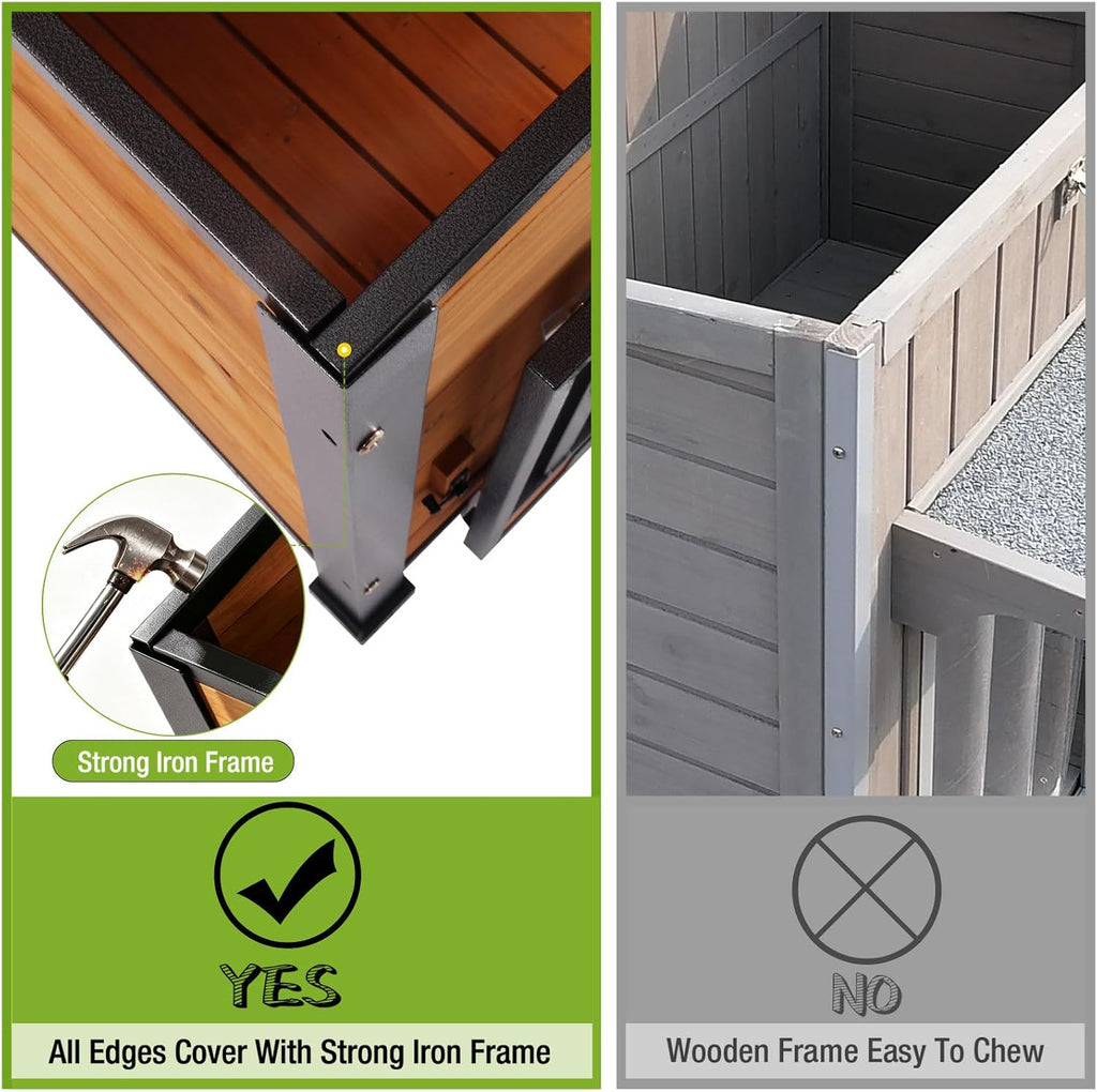 Dog House Outdoor Dog Kennel with Chew-Proof Metal Frame, Rotating Food Bowl, PVC Door Curtain, Weatherproof