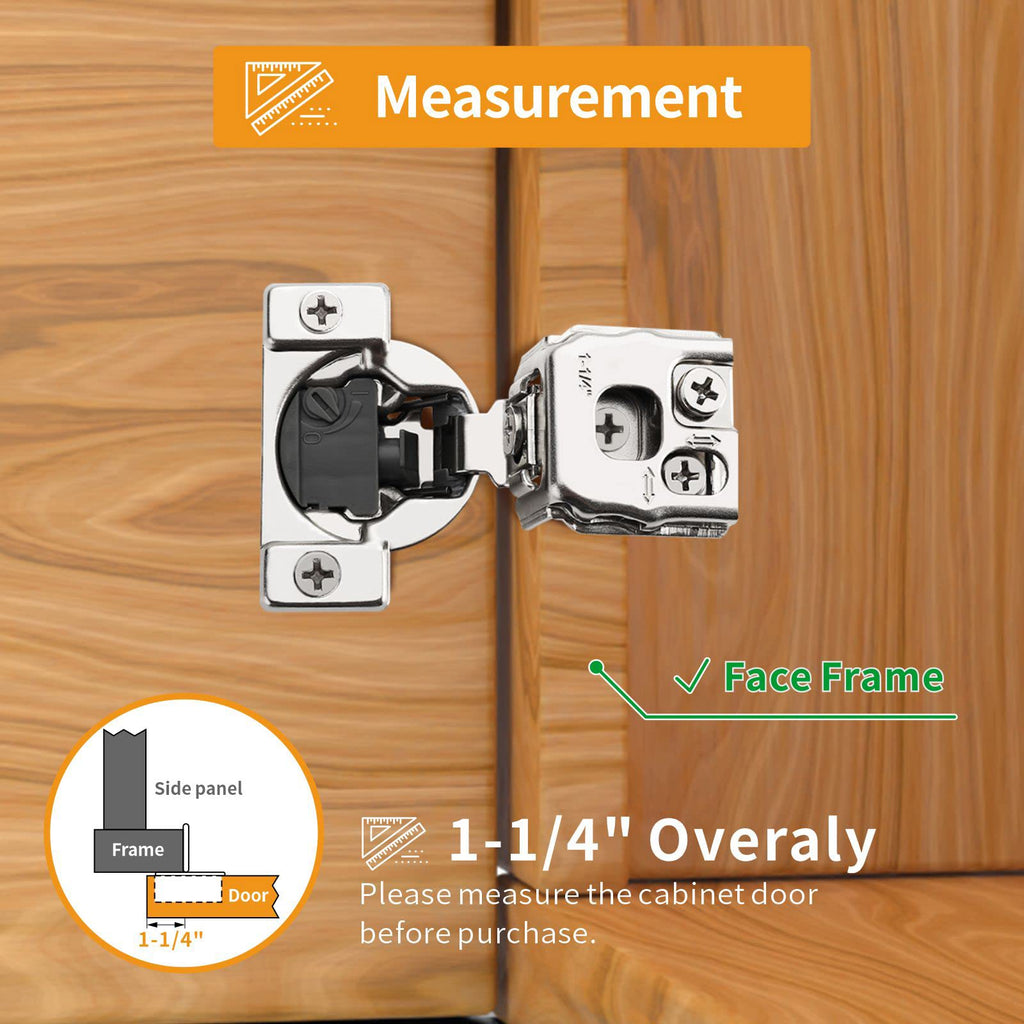30 Pack 1-1/4" 4D Overlay Soft Close Concealed Hinges for Face Frame Door, Control Closing Speed, Smooth Slow Self