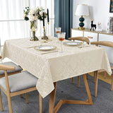 Jacquard Tablecloth Rectangle 60 x 102 Inch Beige, Spill Proof Washable Damask Table Cloth, Soft Pol