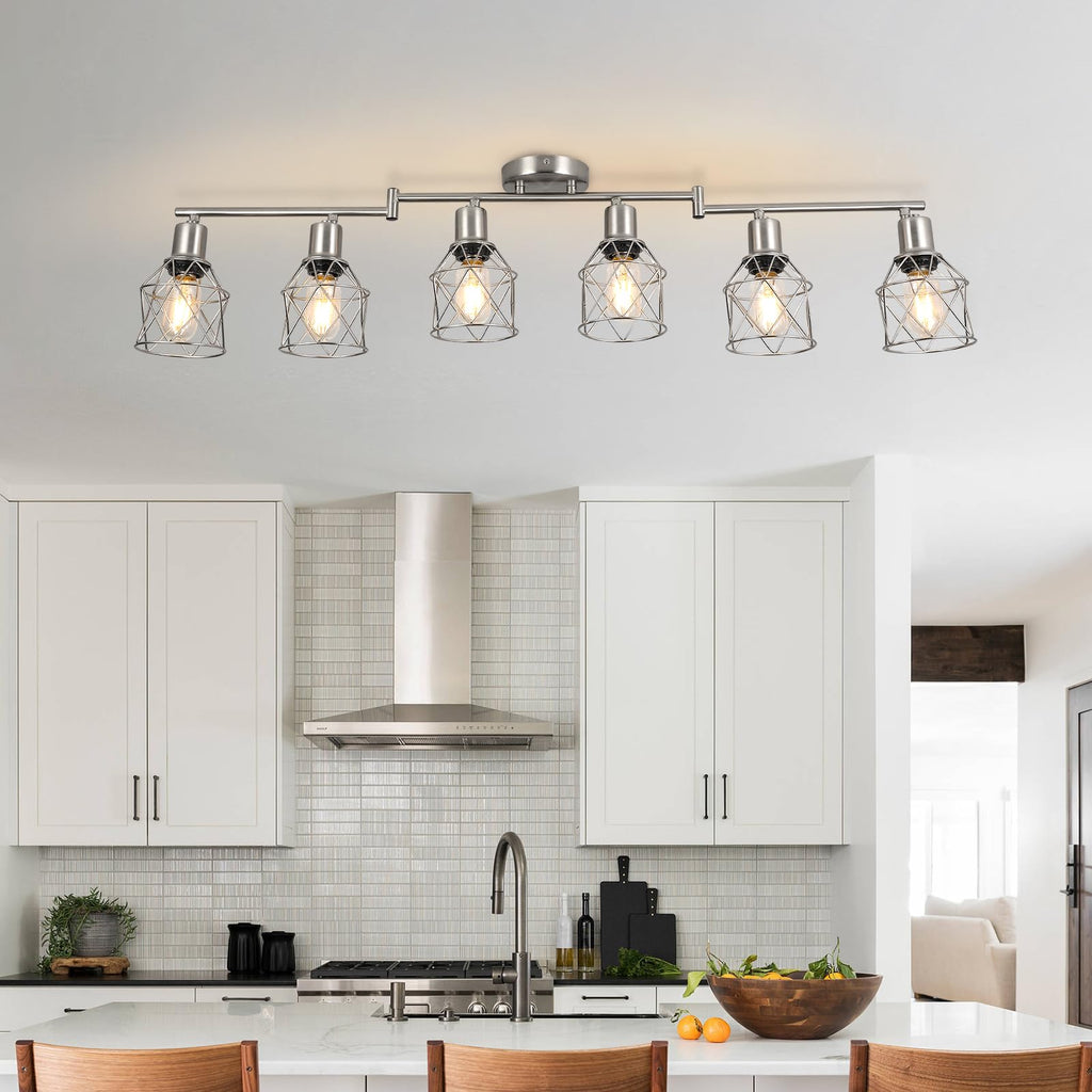 Track Lighting Fixtures, 6-Light Brushed Nickel Flush Mount Track Light Ceiling, 6 Way Spot Light Kitchen Light