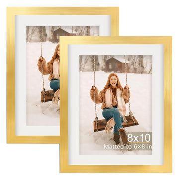 8x10 Picture Frames with 6x8 Mat Set of 2, Gold
