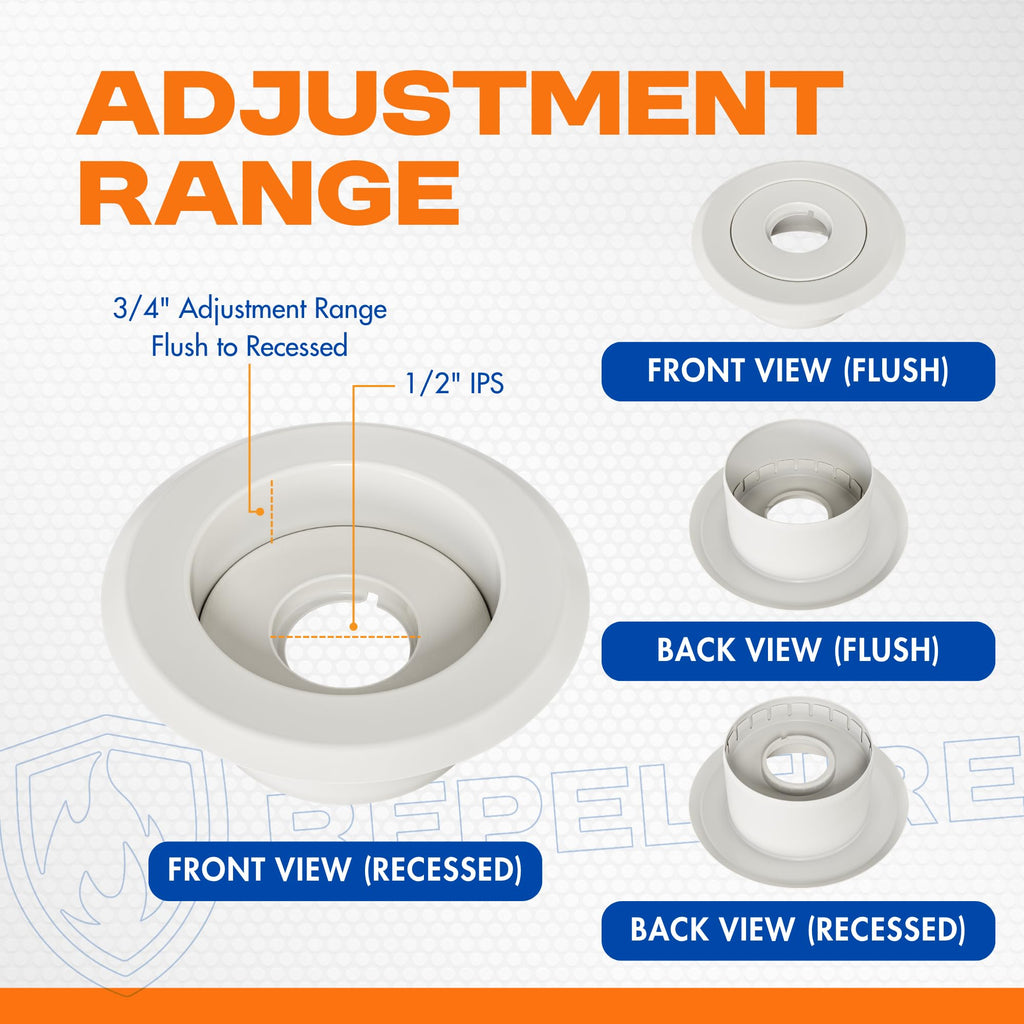 Recessed Fire Sprinkler Escutcheon 1/2 in. IPS - 2 Piece in White - Depth Adjustment Range up to 3/4 in. for Fire