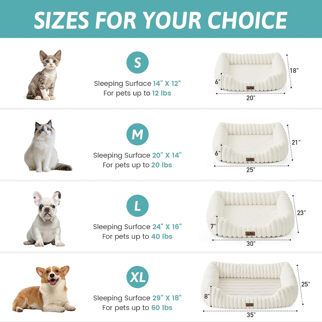 Cute Pet Bed for Small Dogs & Cats - Washable Rectangle Dog Bed with Anti-Slip Bottom, Soft Calming Cat & Puppy Bed