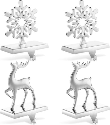 4 Set Christmas Stocking Holders for Mantle, with Hook