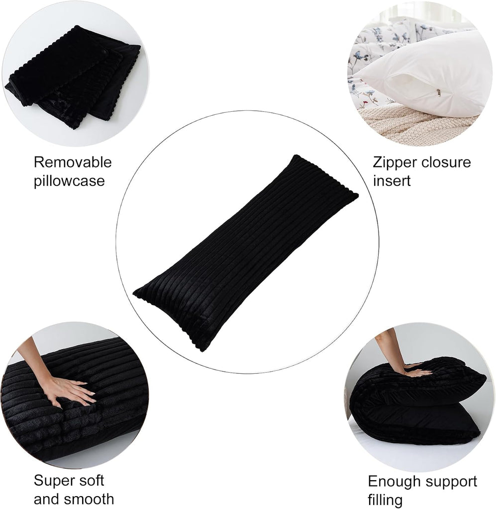 Full Body Pillow with Fluffy Stripe Faux Fur Removable Cover, Long Bed Pillow Adult 20x54 Inches for Side Sleeper and