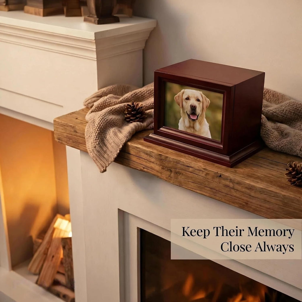 Wooden Pet Memorial Keepsake Urns for Small/Medium Dogs & Cats (Small), Photo Box Pet Cremation Urn, Cremation Urns