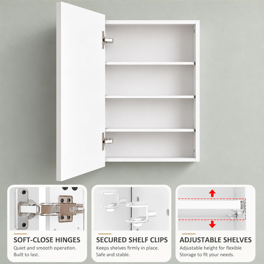 20 x 28 Inch Bathroom Wood Medicine Cabinet Mirror, White