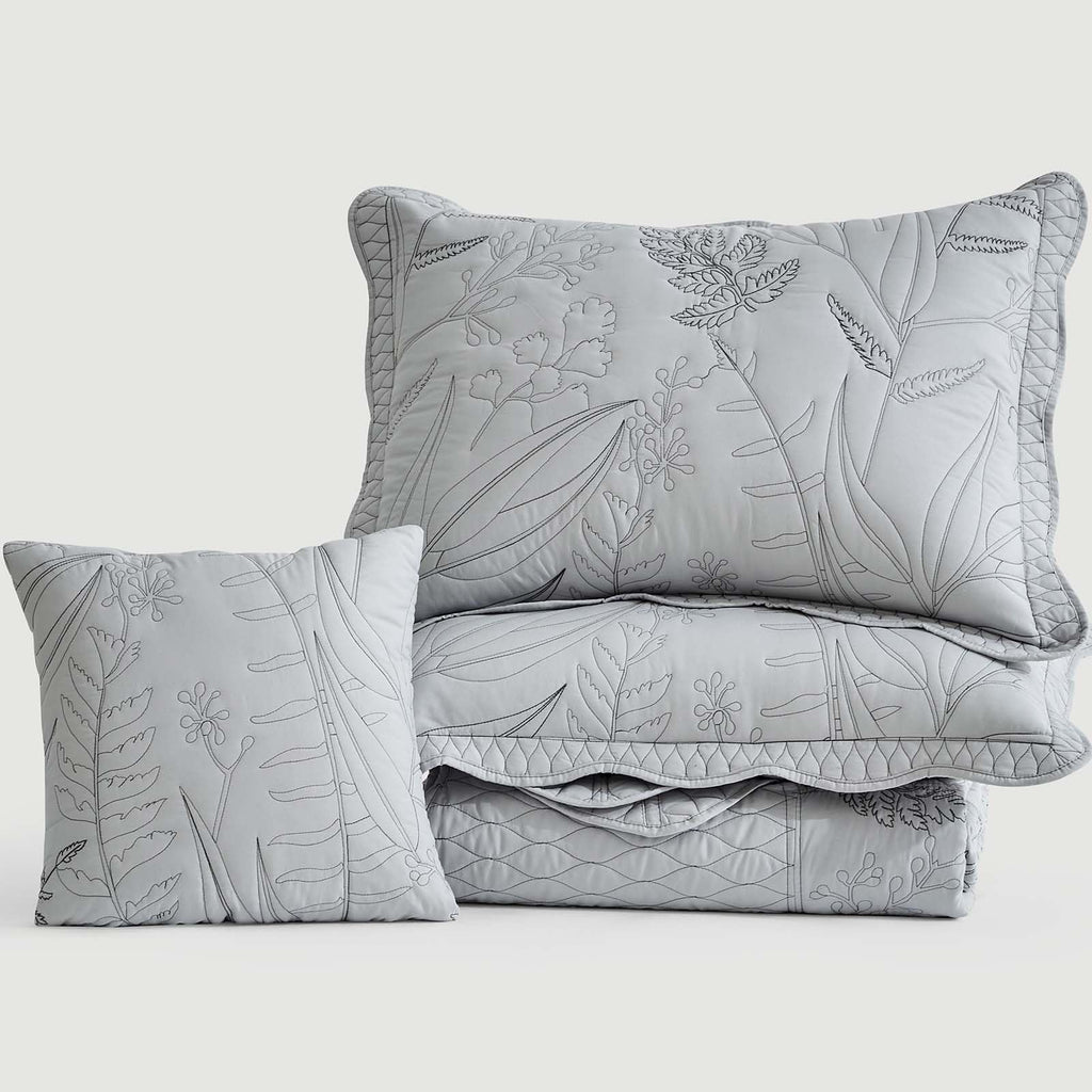 Bedspread oversized Queen 102x118, Beautiful Leaf Stitching, 5 PCGrey