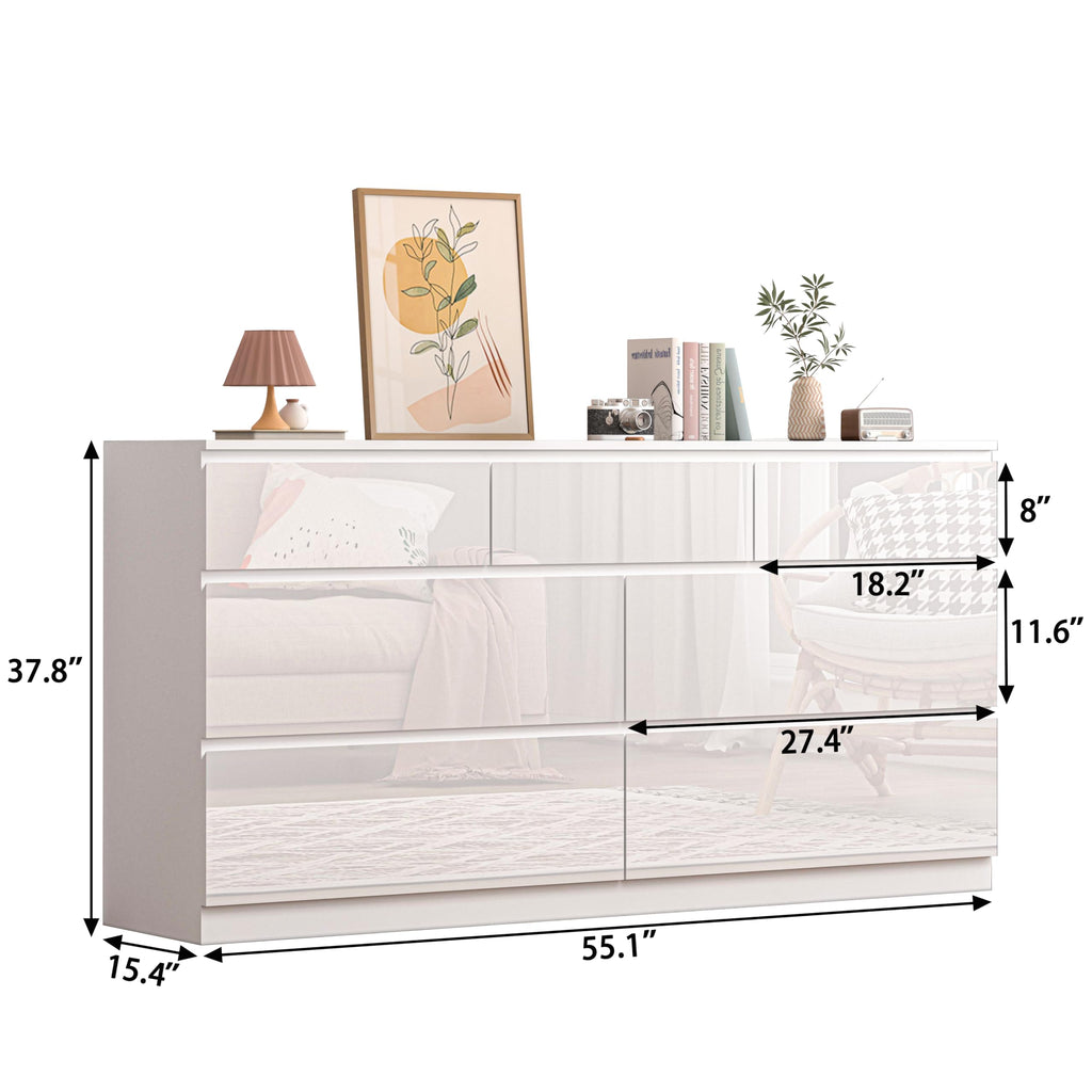 7 Drawers Dresser with Charging Station, Modern Large Dresser with 7 Handle Free Drawers, Wood Chest of Drawers