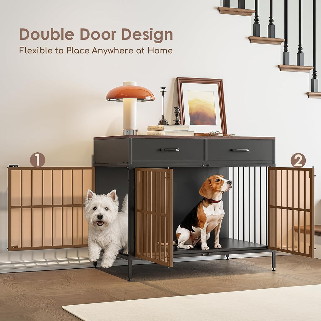 XL Dog Crate Furniture, 39.4" Heavy-Duty Dog Kennel with 2 Storage Drawers