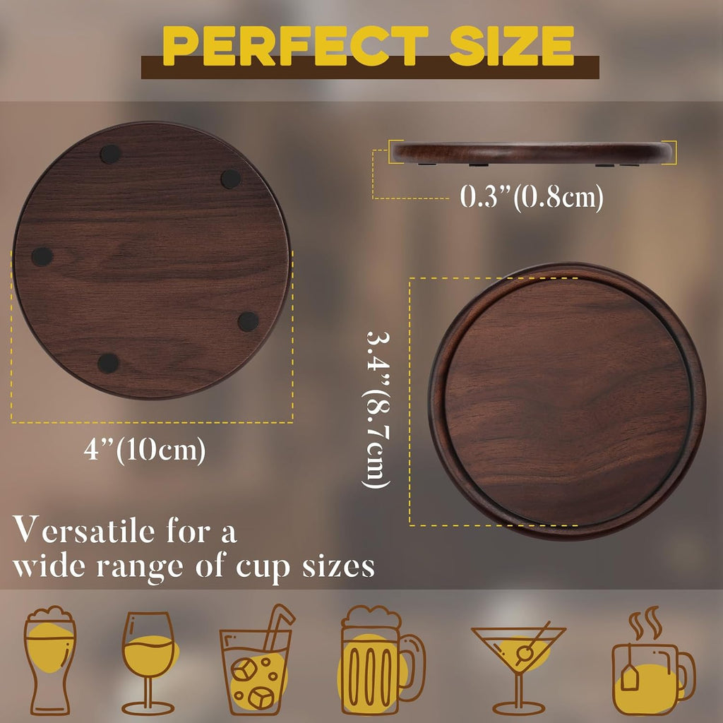 Wood Coasters with Leather Holder, 100% Wooden Coasters for Drinks - Set of 8