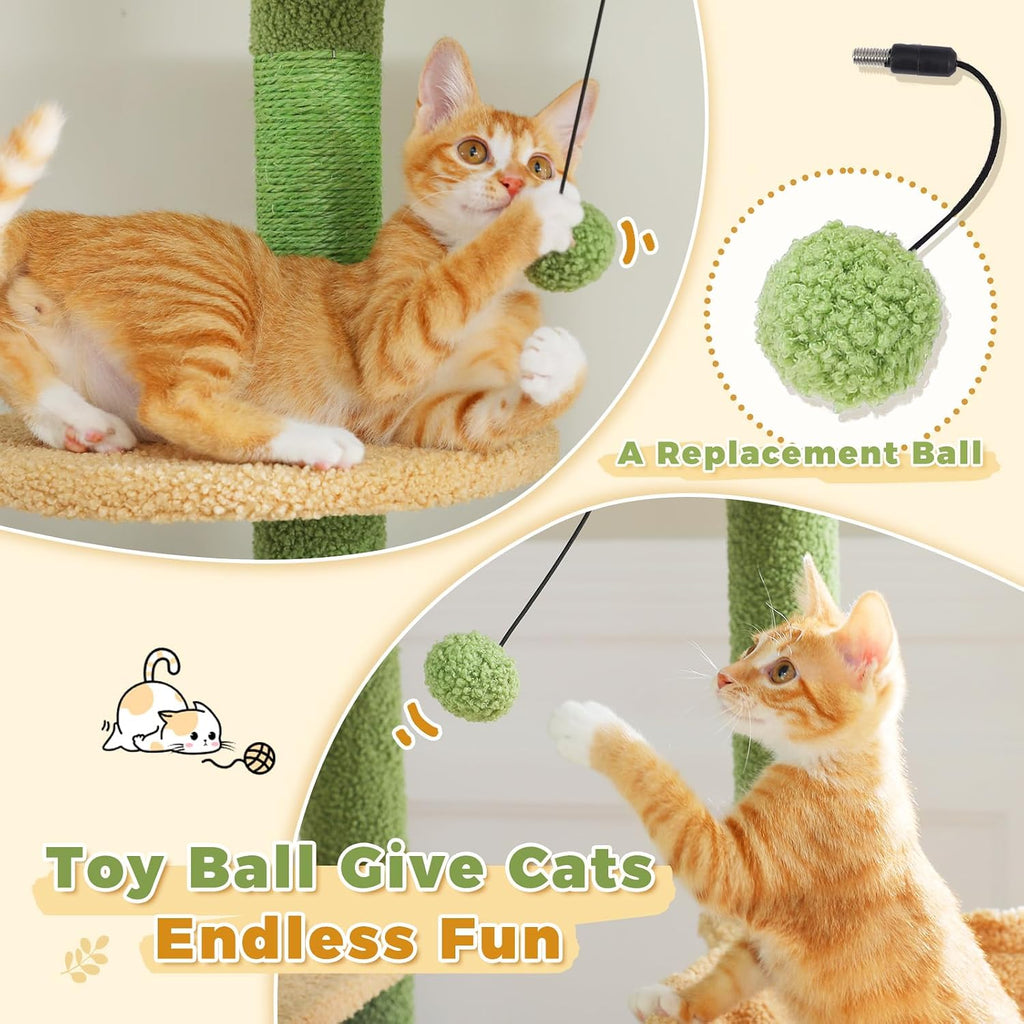 Floor to Ceiling Cat Tree, Height Adjustable 90.5-100.4'', Green