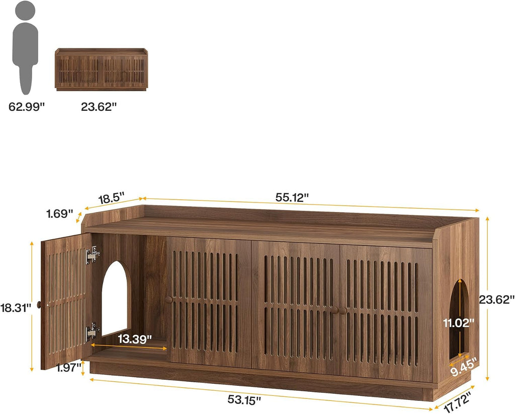 2 Cats Litter Box Enclosure, Large Hidden Litter Box Furniture