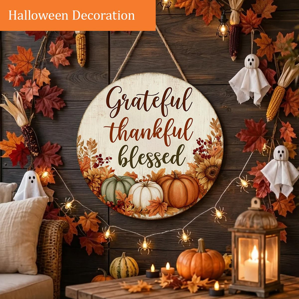 Grateful Thankful Blessed Thanksgiving Decorations Door Sign