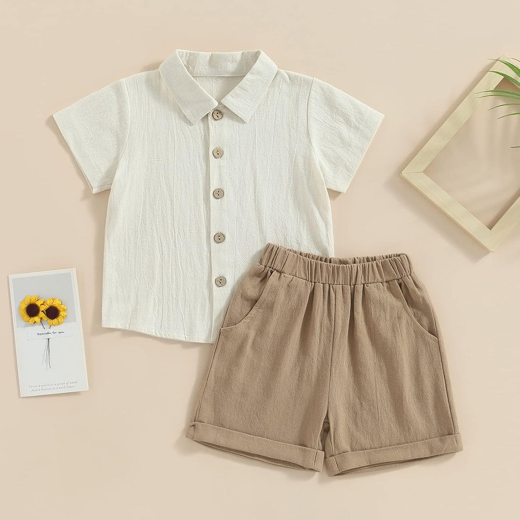 Toddler Baby Boy Clothes Cotton Linen Short Sleeve Button Down Shirt Shorts Set 2Pcs Summer Outfits