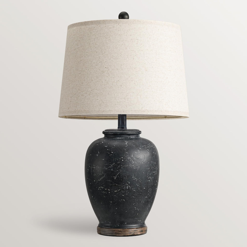 25" Vintage Ceramic Table Lamp Bedroom Matte Black