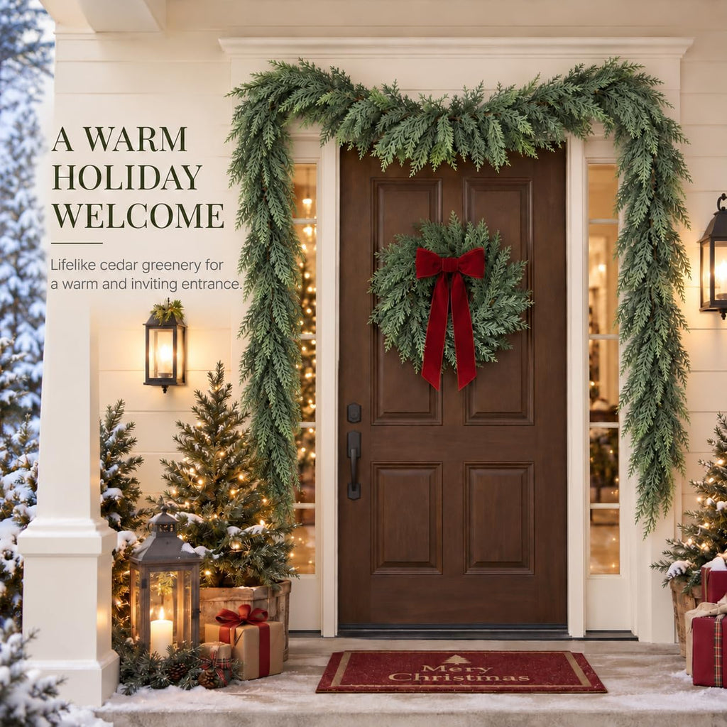 5.5 FT Christmas Greenery Real Touch Cedar Garland for Indoor Outdoor Decor