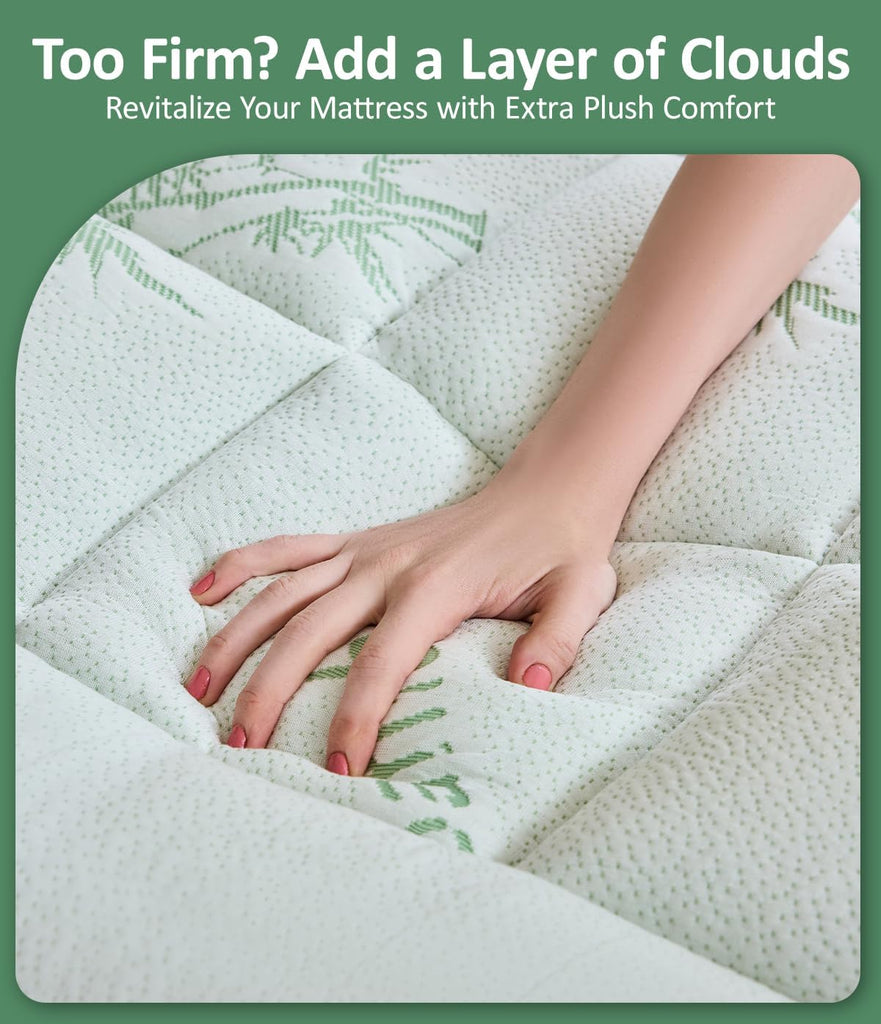 Ultra Soft Mattress Topper King Size - Cooling Mattress Topper with Rayon Made from Bamboo Cover - 1000GSM Plush