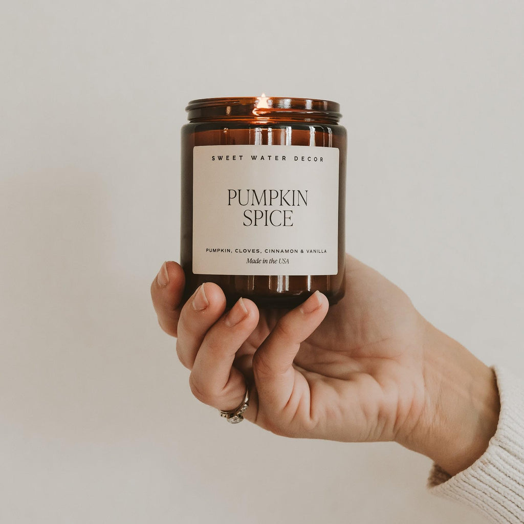 Pumpkin Spice Candle, 9oz Amber Glass Jar, Fall