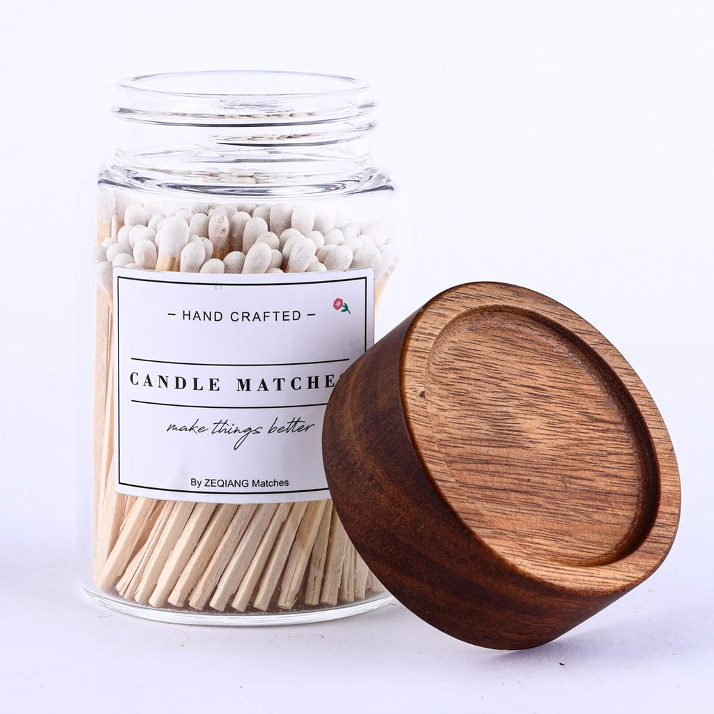 3'' White Matches in a Jar with Striker, Glass Match Holder with Striker, Glass Match Cloche with Striker - Set of 150