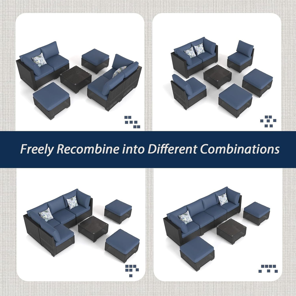 7 Piece Outdoor Patio Furniture Set, Outdoor Sectional Conversation Furniture Chair with Coffee Table