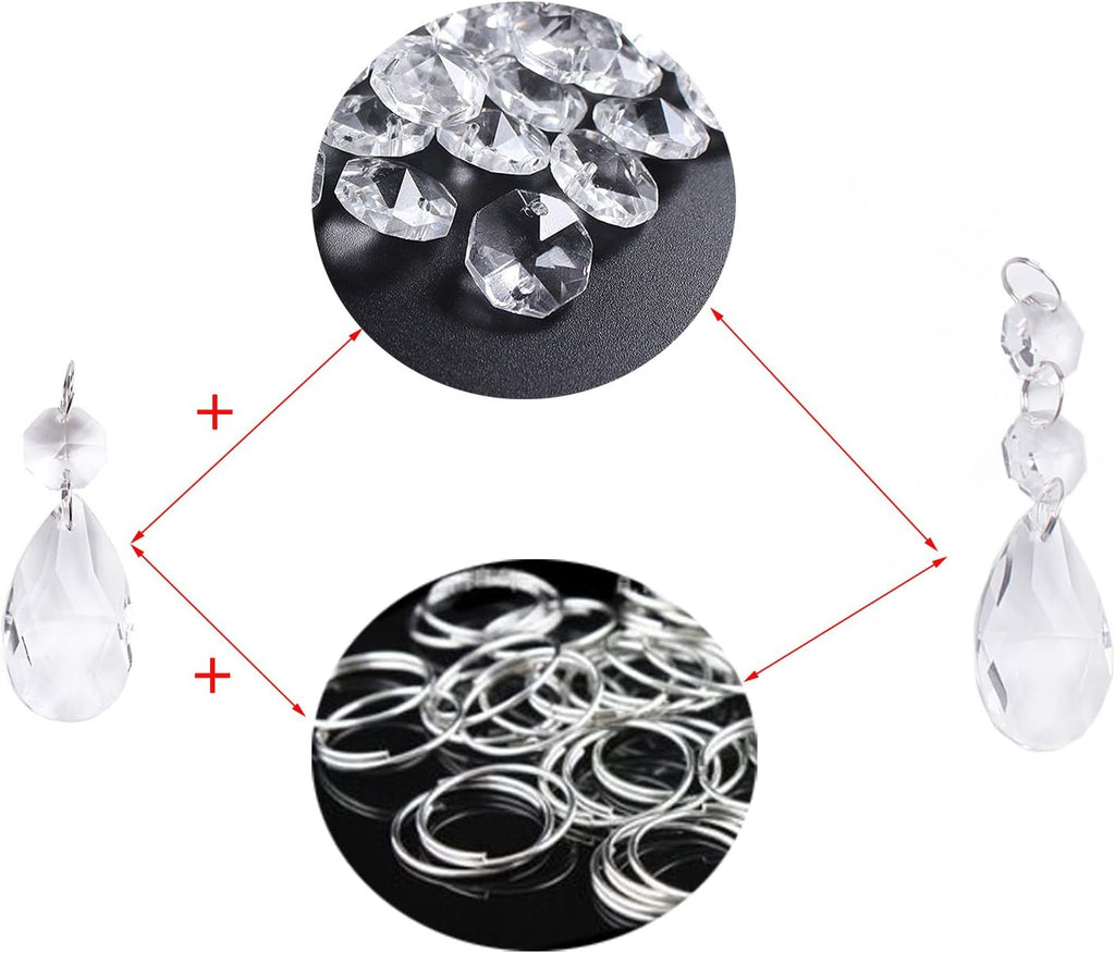 12Pcs38mm Clear Crystal Teardrop Chandelier Prisms Parts Hanging Galss Crystal Pendants Beads +50pcs Metal Split Ring
