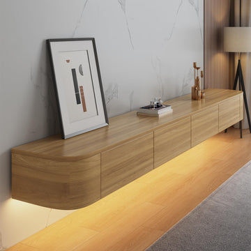 Floating TV Stand Cabinet Wall Mounted Entertainment Center Media TV Console Storage Shelf with Flip-Down Doors &