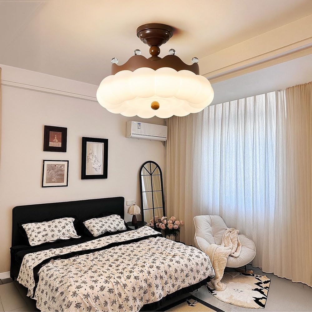 Modern Semi-Flush Mount Ceiling Light, Cloud Scalloped LED Fixture, 20.5 Inch Coffee Lamp, Eye Protection Design