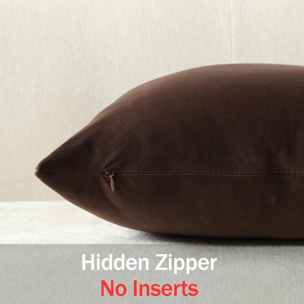 Throw Pillow Covers 18x18 Chocolate Brown: Pack of 2 Cozy Soft Velvet Square Modern Luxury Decorative Throw Pillow Cases