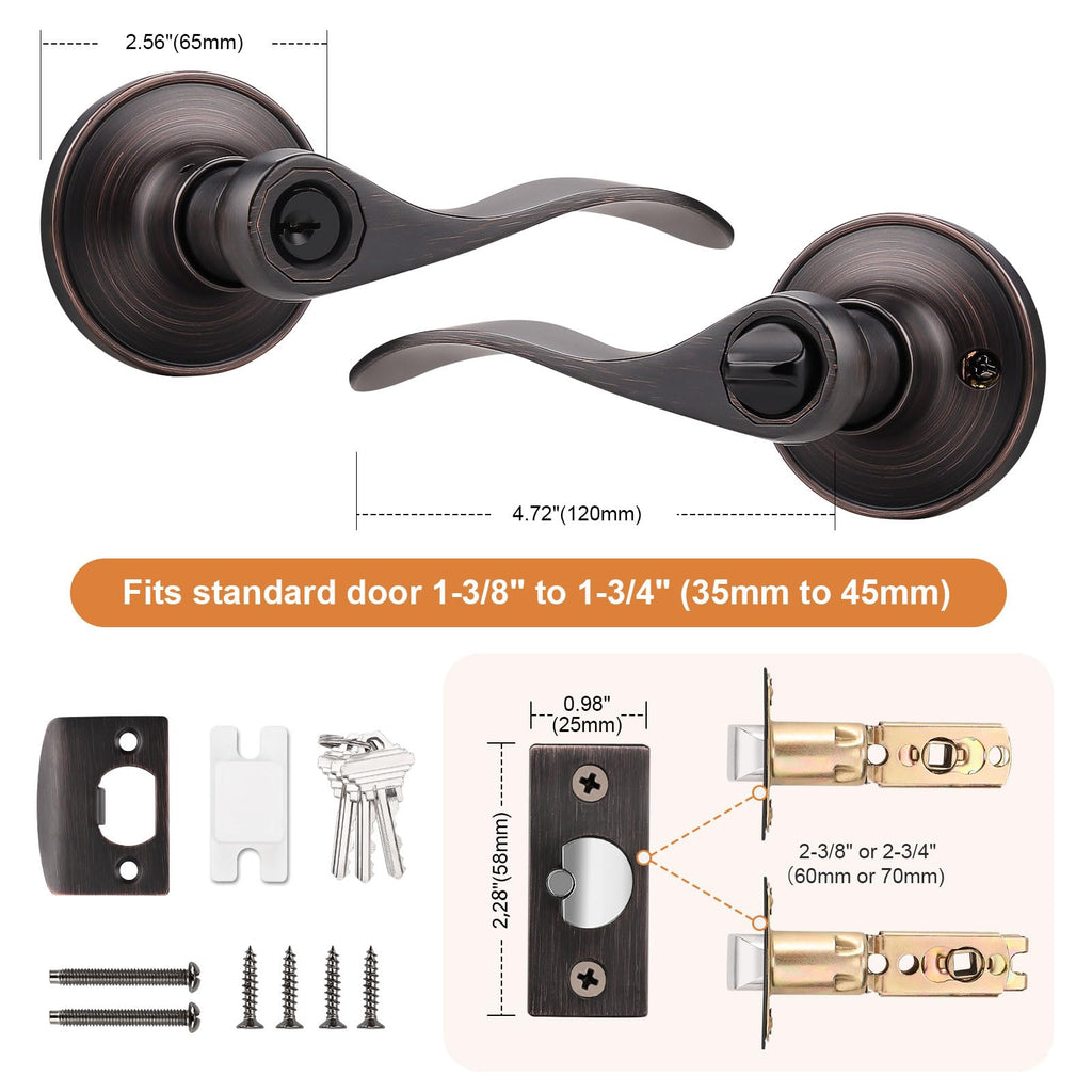 2 Pack Entrance Lever Door Handle Oil Rubbed Bronze, Entry Levers Combo Pack, Keyed Alike Door Locks Lockset