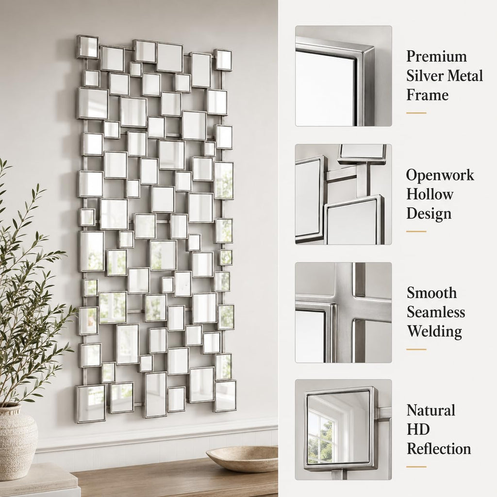 Large Modern Wall Mirror - 27.55"x55.1" Silver Wall Mirrors Metal Framed Decorative Mirror Bedroom Living Room Home