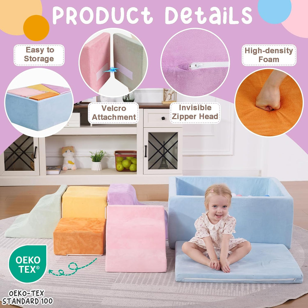 Piece Foam Climbing Blocks for Toddlers with Square Ball Pit,Macaron