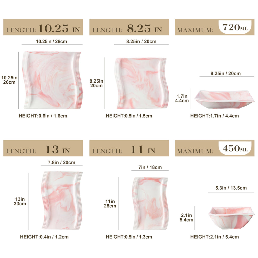 Plates and Bowls Sets, 26 Pieces Pink Dinnerware Sets for 6, Porcelain Dinnerware Set with Dinner Plates and Bowls