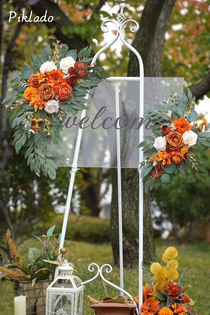 Faux Flower Swag Set of 2 for Wedding Welcome Signs Floral Swag Reception Ceremony Decor Orange